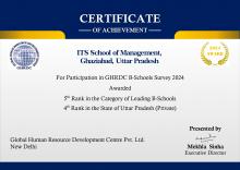 Under GHRDC B School Surveys 2024-I.T.S-School of Management is awarded 5th rank in the category of leading B-Schools and 4th rank in the state of Uttar Pradesh (private)